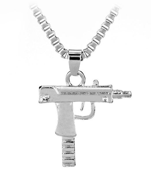 AZ968 Silver Gun Pendant Necklace
