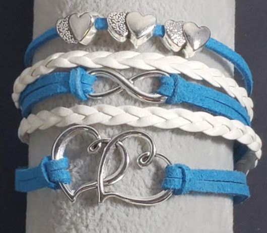 AZ1123 Turquoise & White Heart Infinity Leather Layer Bracelet