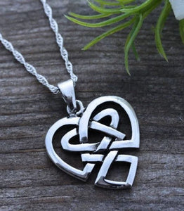 AZ835 Silver Celtic Heart Necklace with FREE EARRINGS