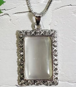 AZ639 Silver Moonstone Rectangle Necklace with FREE Earrings