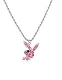 N28 Silver Pink Rhinestone Bunny Rabbit Necklace with FREE Earrings - Iris Fashion Jewelry