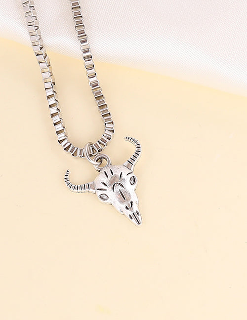 N1240 Silver Bull Head Necklace with FREE Earrings - Iris Fashion Jewelry