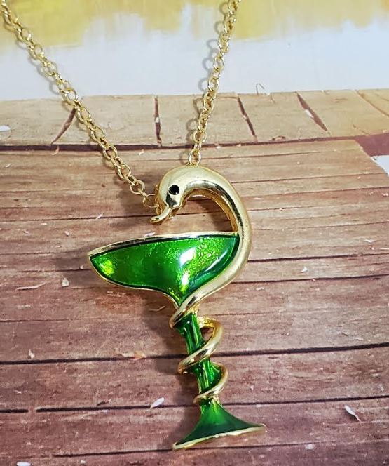 AZ1336 Gold Green Wine Glass Swan Necklace with FREE EARRINGS