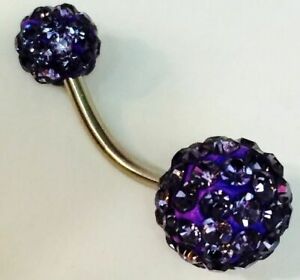 P79 Silver Large Double Ball Deep Purple Gems Belly Button Ring - Iris Fashion Jewelry
