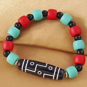 AZ1541 Green Red Geometric Bead Bracelet