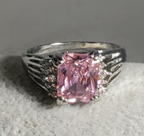 R614 Silver Pink Square Gemstone Ring - Iris Fashion Jewelry