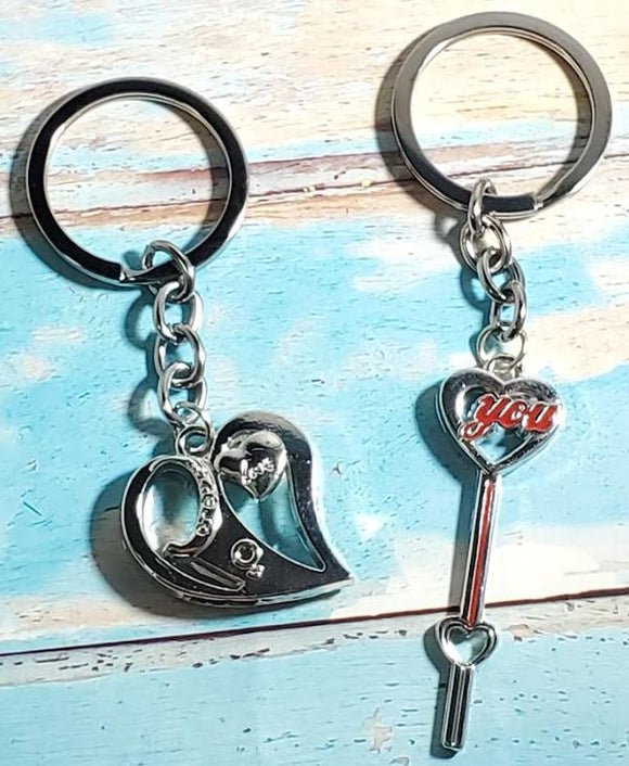 K44 Silver Heart Key Forever Love 2 Keychains - Iris Fashion Jewelry