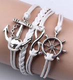 AZ720 White Anchor Ship Wheel Infinity Leather Layer Bracelet