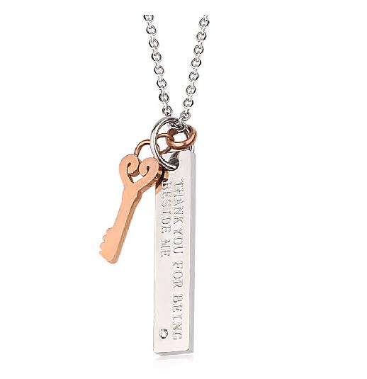 N2036 Silver Rose Gold Key Thank You For Being Beside Me Necklace with FREE EARRINGS