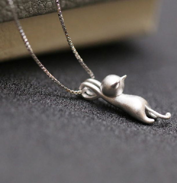 N1750 Silver Dainty Kitty Cat Necklace with FREE Earrings - Iris Fashion Jewelry