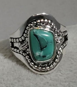 R723 Silver Teal Crackle Stone Ring - Iris Fashion Jewelry