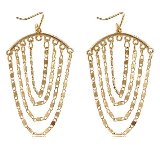 E745 Gold Multi Chain Dangle Earrings