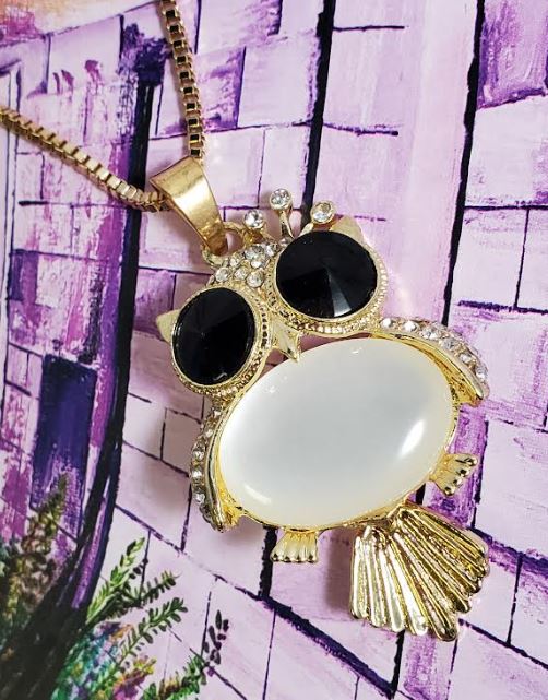 AZ1258 Gold Moonstone Owl Necklace with FREE Earrings