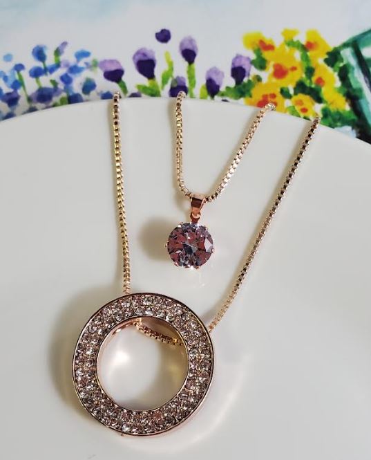 AZ1507 Rose Gold Round Rhinestone Necklace with FREE Earrings