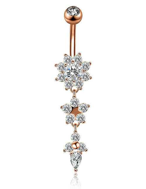 P39 Rose Gold Flower Rhinestone Gem Ball Belly Button Ring - Iris Fashion Jewelry