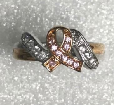R312 Silver & Gold Breast Cancer Awareness Ribbon Ring - Iris Fashion Jewelry