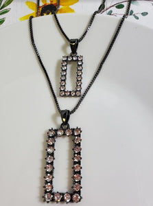 AZ178 Gun Metal Rectangle Rhinestone Necklace with FREE Earrings