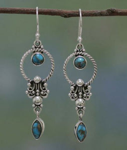 E54 Silver Blue Crackle Stone Earrings - Iris Fashion Jewelry