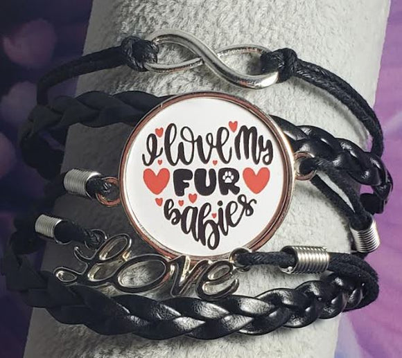 B1177 Black I Love My Fur Babies Layer Leather Bracelet - Iris Fashion Jewelry