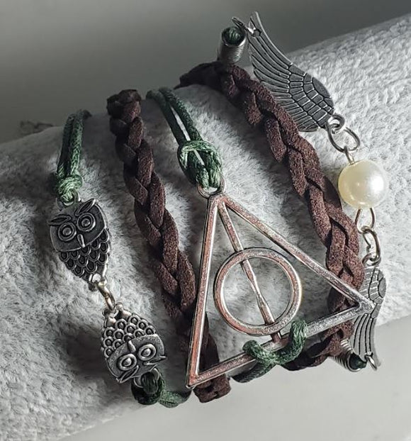 B307 Brown & Green Owl Wings Triangle Layer Bracelet - Iris Fashion Jewelry