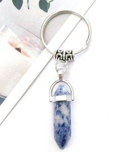 K148 Silver Blue and Gray Pattern Natural Stone Keychain - Iris Fashion Jewelry