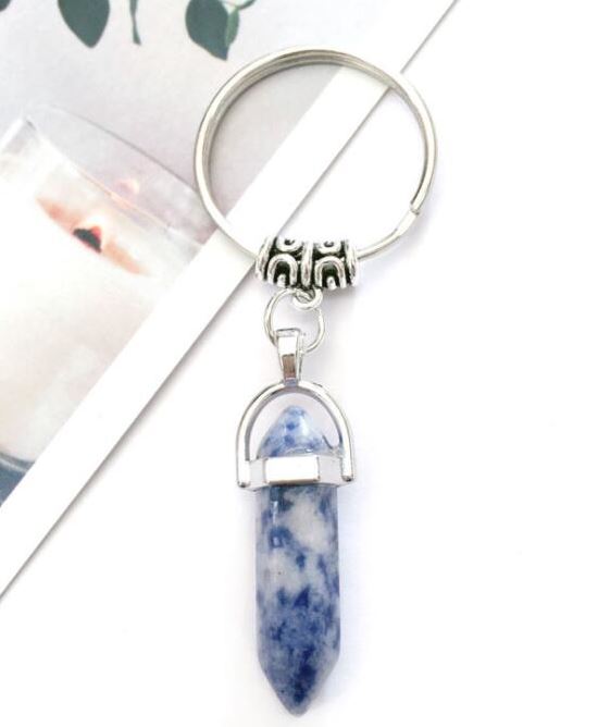 K148 Silver Blue and Gray Pattern Natural Stone Keychain - Iris Fashion Jewelry