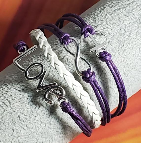 B1134 Purple & White Love Anchor Layer Leather Bracelet - Iris Fashion Jewelry