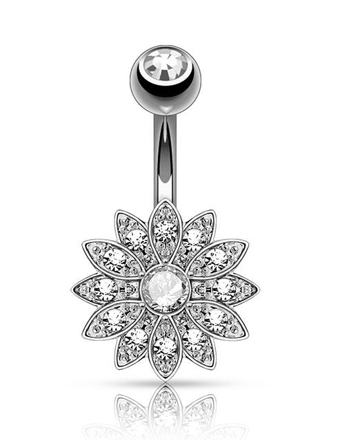 P40 Silver Crystal Rhinestone Flower Belly Button Ring - Iris Fashion Jewelry