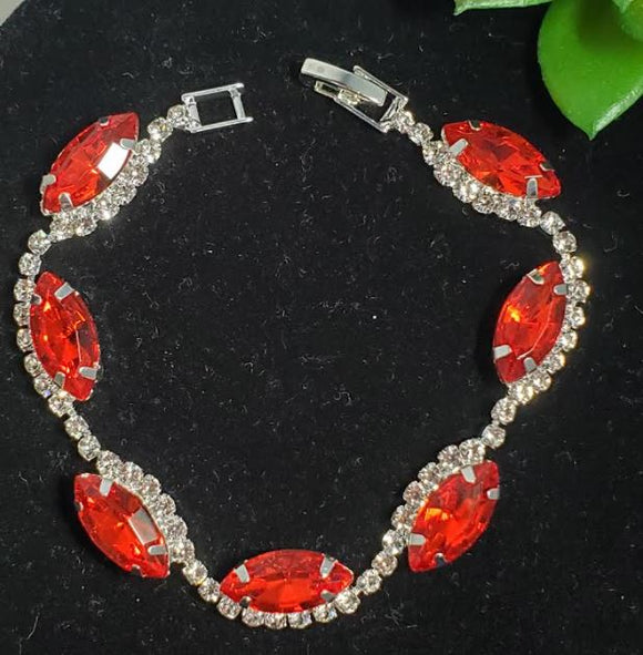 B16 Silver Rhinestone Red Gemstone Bracelet - Iris Fashion Jewelry