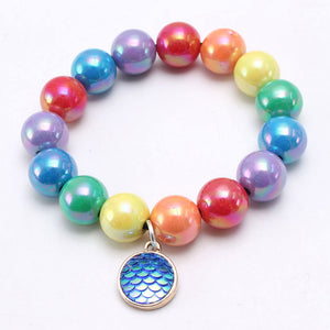 L380 Multi Color Pearlized Beads Blue Fish Scale Charm Bracelet - Iris Fashion Jewelry