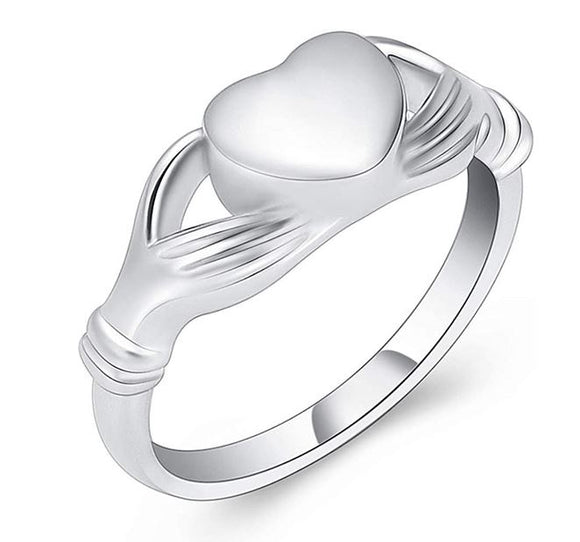 R277 Silver Heart Hands Ring - Iris Fashion Jewelry