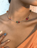 N1012 Clear Seed Bead Multi Color Stone Necklace with FREE Earrings - Iris Fashion Jewelry