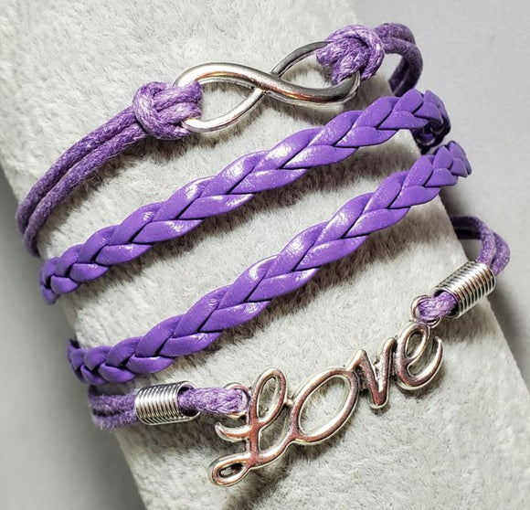 B892 Purple Love Infinity Leather Bracelet - Iris Fashion Jewelry