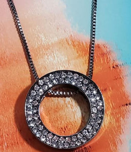 AZ697 Gun Metal Round Rhinestone Necklace with FREE EARRINGS