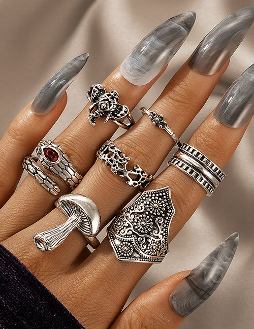 RS54 Silver Color 7 pc. Ring Set - Iris Fashion Jewelry
