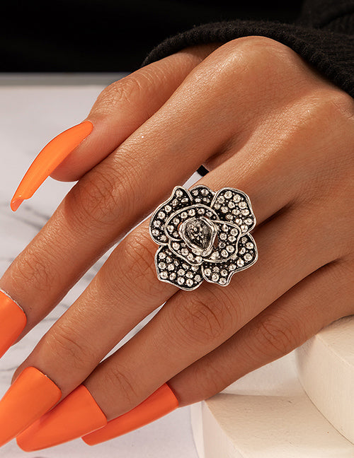 R445 Silver Decorated Rose Ring - Iris Fashion Jewelry