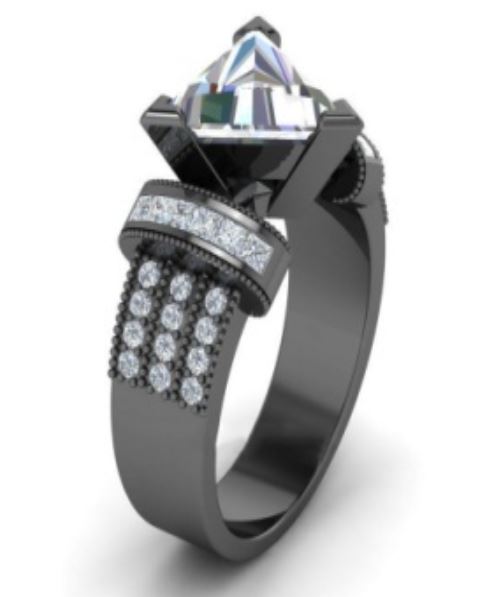 R698 Gun Metal Crystal Triangle Gemstone Rhinestone Ring - Iris Fashion Jewelry