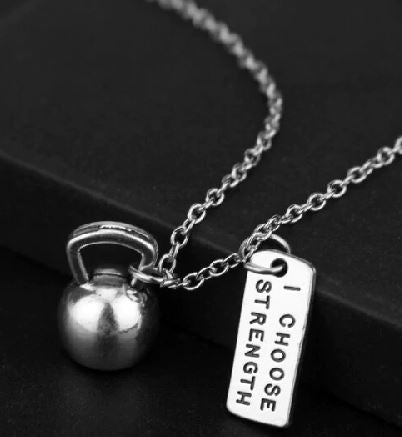 N2174 Silver Dumbbell I Choose Strength Necklace with FREE EARRINGS - Iris Fashion Jewelry