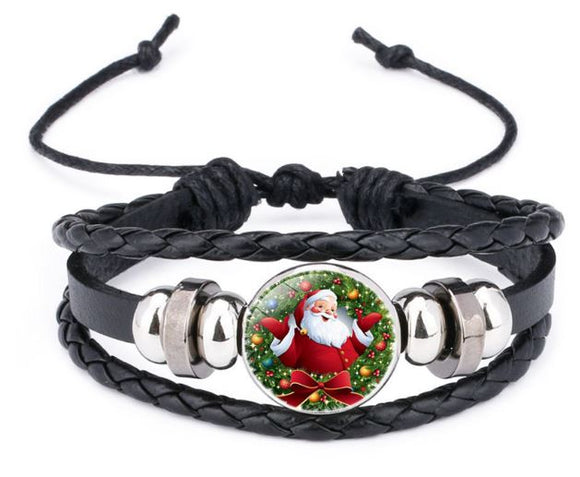 Z131 Santa Claus Black Leather Bracelet