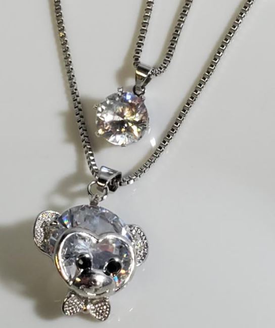 AZ191 Silver Gemstone Monkey Necklace with FREE Earrings