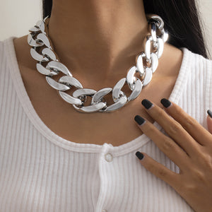 N2047 Silver Thick Chain Link Necklace with FREE EARRINGS - Iris Fashion Jewelry