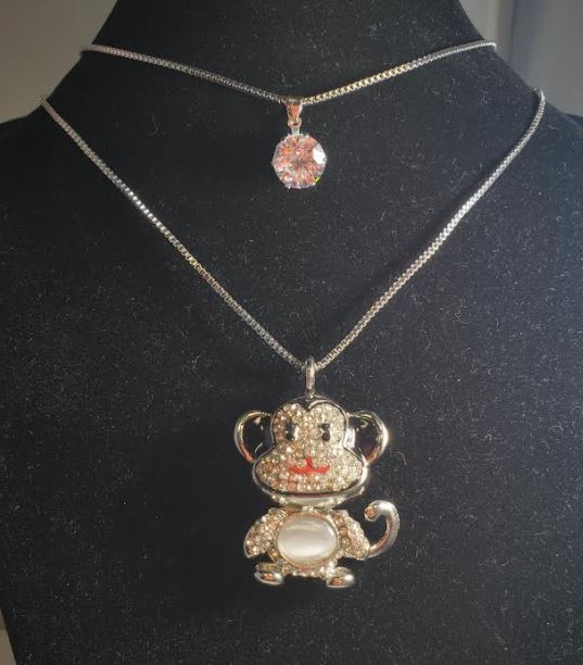 N1234 Silver Moonstone Rhinestone Monkey Necklace with FREE Earrings - Iris Fashion Jewelry