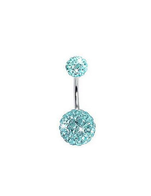 P64 Silver Large Double Ball Light Blue Gems Belly Button Ring - Iris Fashion Jewelry