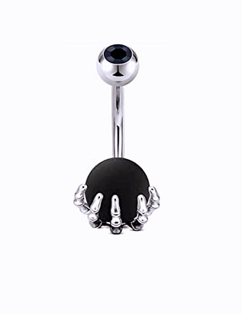 P46 Silver Black Gem Claw Belly Button Ring - Iris Fashion Jewelry
