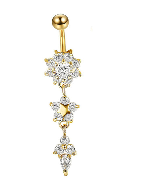 P84 Gold Flower Rhinestone Belly Button Ring - Iris Fashion Jewelry