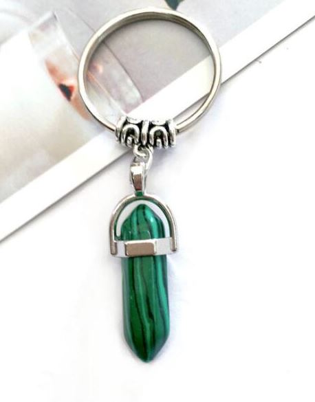 K20 Silver Green Black Design Natural Stone Keychain - Iris Fashion Jewelry