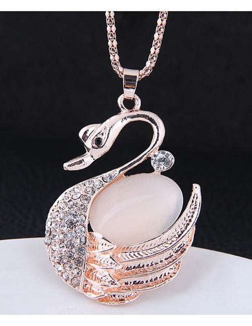 N1953 Rose Gold Moonstone Swan Necklace with FREE EARRINGS - Iris Fashion Jewelry