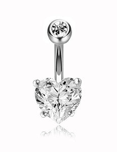 P154 Silver Heart Gemstone Belly Button Ring - Iris Fashion Jewelry