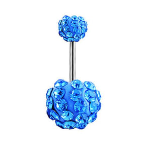 P129 Silver Double Ball Blue Gems Belly Button Ring - Iris Fashion Jewelry