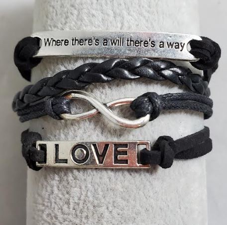 AZ1466 Black Where There's A Will There's A Way Love Infinity Layer Leather Bracelet